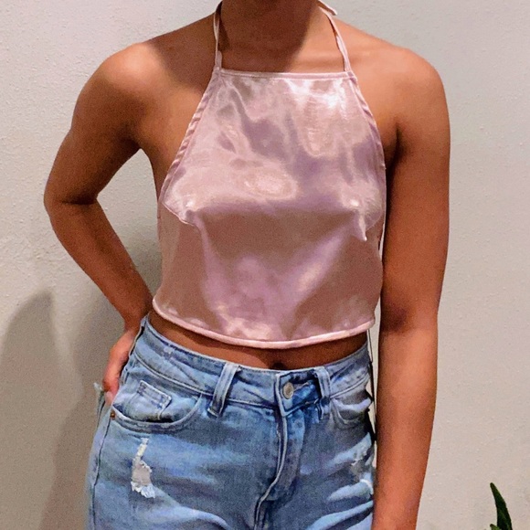 Missguided | Tops | Pink Satin Halter 